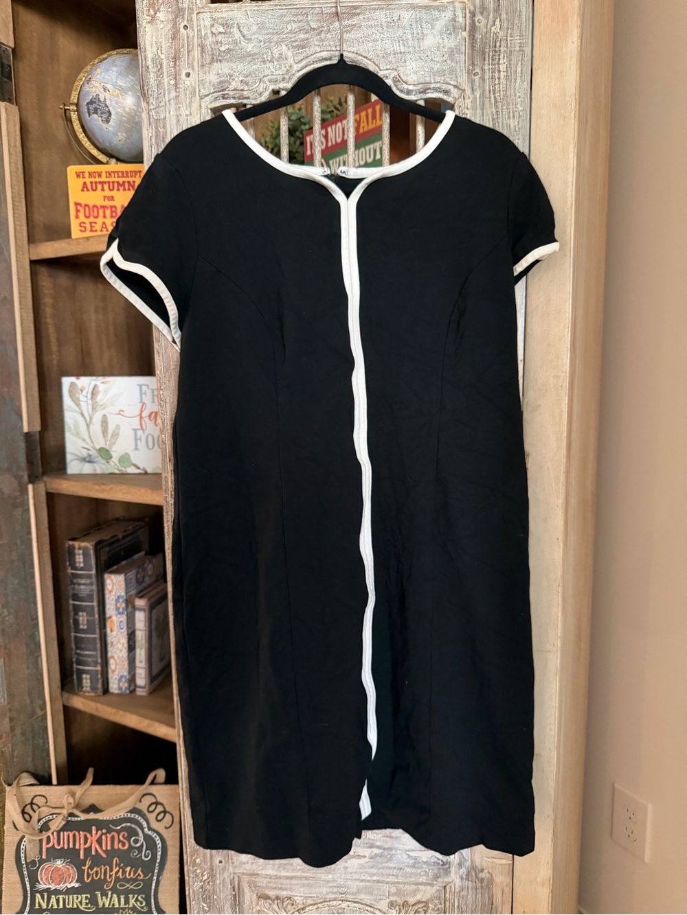 Talbots Black Mini Shift Dress with White Trim